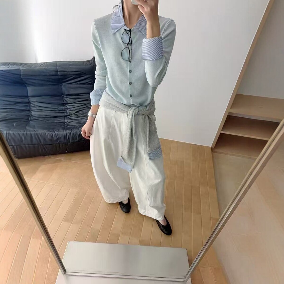 2026春季新款韩系宽松显瘦翻领拼接细羊毛针织开衫女百搭上衣外套