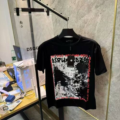Dsquared2 D2二次方人像泼墨印花短袖 纯棉宽松男女同款潮T恤