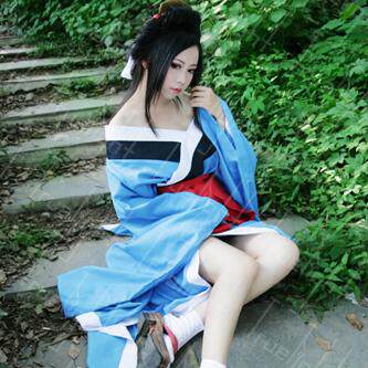 人气原版 白夜之城地狱少女cosplay骨女和服 日式蓝色日本艺妓服