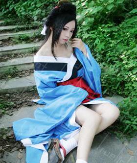 人气原版 白夜之城地狱少女cosplay骨女和服 日式蓝色日本艺妓服