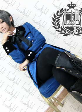 白夜之城COSPLAY黑执事夏尔凡多姆海恩蓝色礼服插画版大衣定做