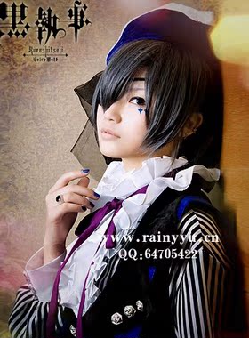 现货 超原版cosplay黑执事夏尔假发黑混灰蓝灰色高温丝内收短发