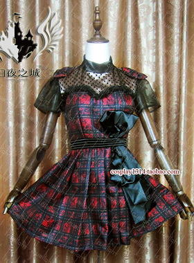 白夜之城cosplay独家akb48十周年纪念红黑格子裙蕾丝花纹打歌服