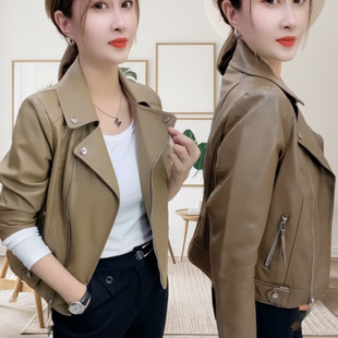 显瘦机车皮夹克女西装 韩版 皮外套 外套2025新款 春秋海宁皮衣女短款