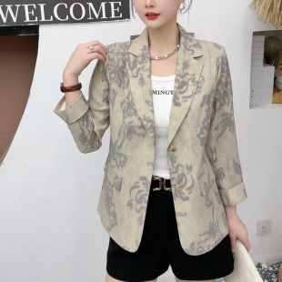 今年流行高级感气质提花西装外套女装夏款二粒扣时尚亚麻薄款上衣