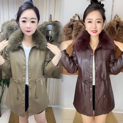 加绒加厚pu皮衣外套女中长款秋冬2025冬季新款妈妈洋气上衣皮风衣