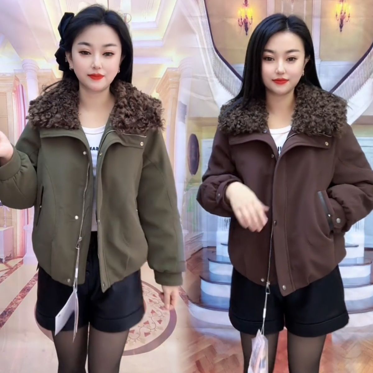 大翻领羊羔冬季羽绒服时尚外套女