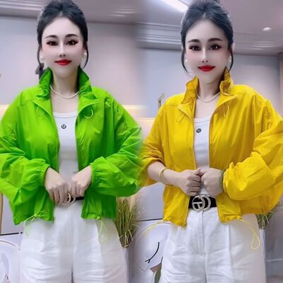 欧货防晒抽绳立领2026新款夏季宽松轻薄百搭显短款小个子彩色外套