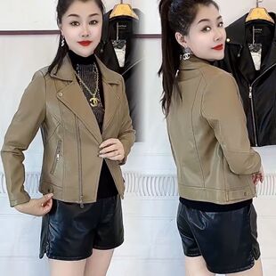 领拉链长袖 西装 夹克小个子上衣百搭休闲外套 春秋新时尚 皮衣女短款