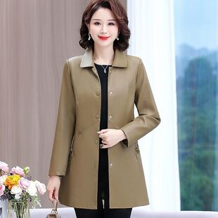 上衣中老年女装 中年妈妈修身 皮风衣外套 秋冬新款 海宁皮衣女中长款