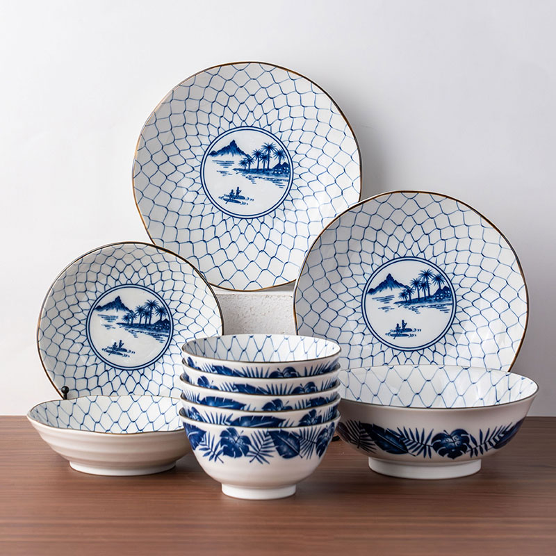 美浓烧日本进口餐具陶瓷饭碗菜盘