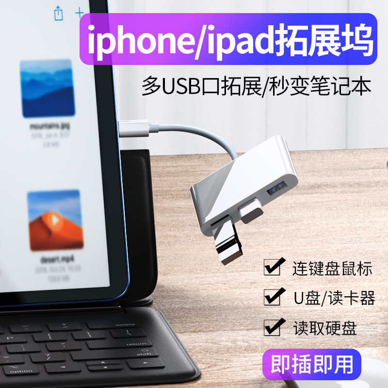 东雅适用于ipad扩展坞lightning拓展坞air/连接U盘鼠标键盘硬盘pro平板电脑USB接口转换器转接头-封面