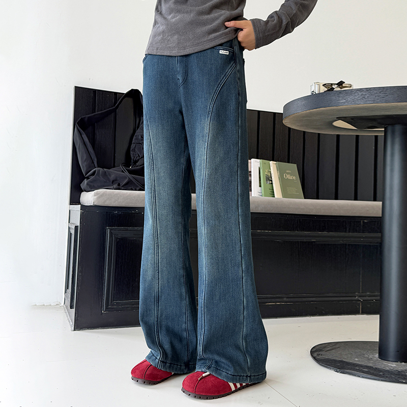 童装女童中大童加绒牛仔裤2025新款女童冬装洋气喇叭女孩微喇裤