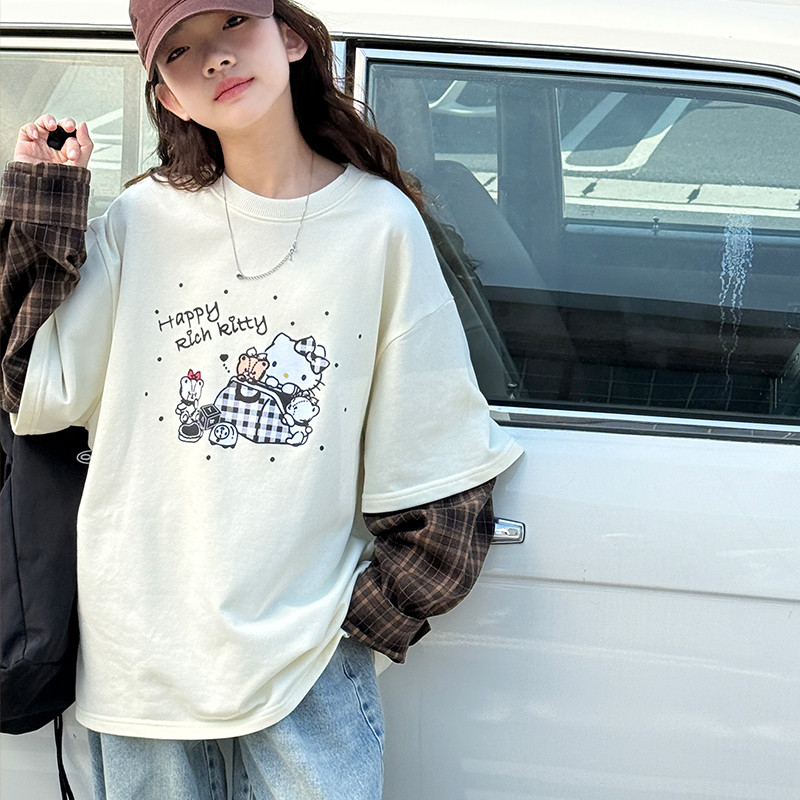 女童春装长袖T恤2026新款春秋儿童卡通印花打底衫拼接袖童装上衣,童装/婴儿装/亲子装,T恤,淘宝优惠券,粉丝福利购,淘宝优惠卷