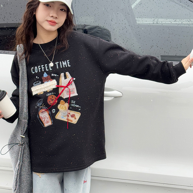 【清仓】女童卫衣卡通印花春季儿童圆领宽松休闲童装上衣简约百搭