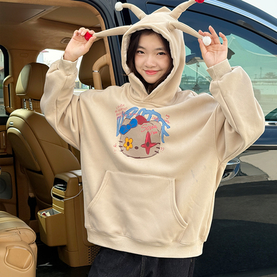 女童冬装加绒连帽卫衣2025秋冬新款童装儿童一体绒加厚卡通上衣潮