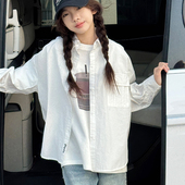 儿童宽松休闲长袖 新款 上衣白色衣服大童简约衬衣 2026春装 女童衬衫