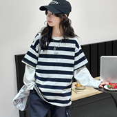 拼接袖 00AM 条纹T恤 8折内购会拍下立减