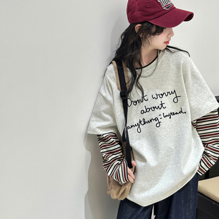 女童长袖t恤春装2026新款大童假两件青少年初中生超好看韩系上衣t