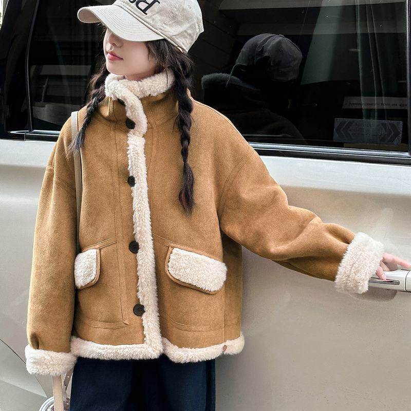女童外套皮毛一体2025新款冬装加绒加厚女大童超好看洋气保暖上衣