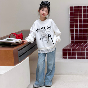 女童春装套装2026新款今年流行爆款大童卫衣超好看牛仔裤儿童衣服