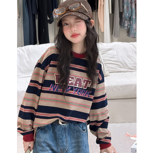 女童长袖T恤秋季2026新款儿童洋气时髦上衣春秋季青少年女生衣服t