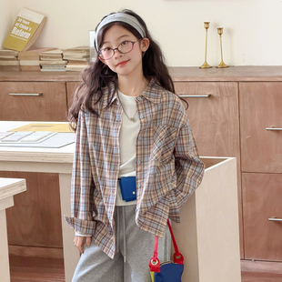 女童格子衬衫2026新款春装洋气儿童春秋女大童超好看韩系衬衣外套