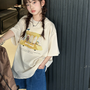 女童短袖t恤2026夏季新款儿童大童中长款薄款上衣夏天初中生韩系