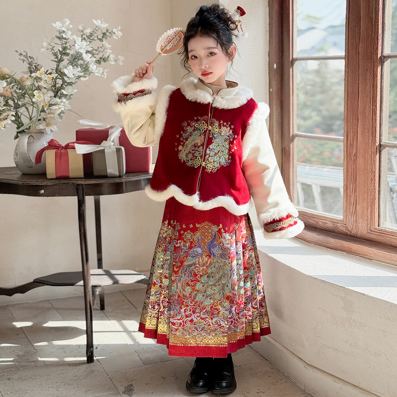 女童汉服2026新款马面裙女大童儿童新年衣服红色喜庆风拜年服唐装,童装/婴儿装/亲子装,汉服,淘宝优惠券,粉丝福利购,淘宝优惠卷