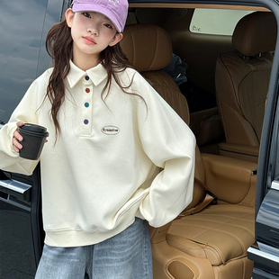 女童polo衫卫衣2026秋装新款儿童刺绣上衣大童洋气秋冬季加厚衣服