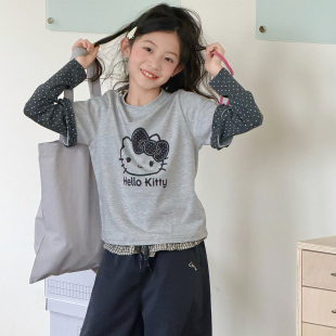 长袖 女童打底衫 超好看女大童儿童韩系假两件时尚 春装 T恤t 2026新款