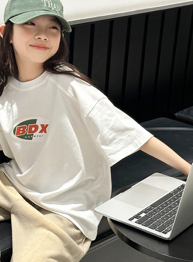 女童短袖t恤夏装2026夏季新款巨好看韩系洋气时髦上衣中大童白色
