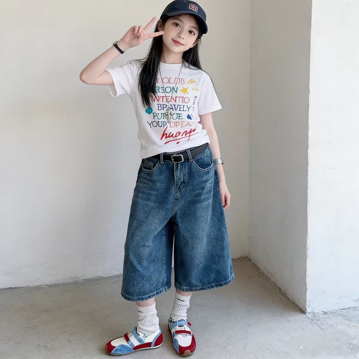 女童夏套装2026新款青少年女孩时尚穿搭初中生七分裤洋气大童女装