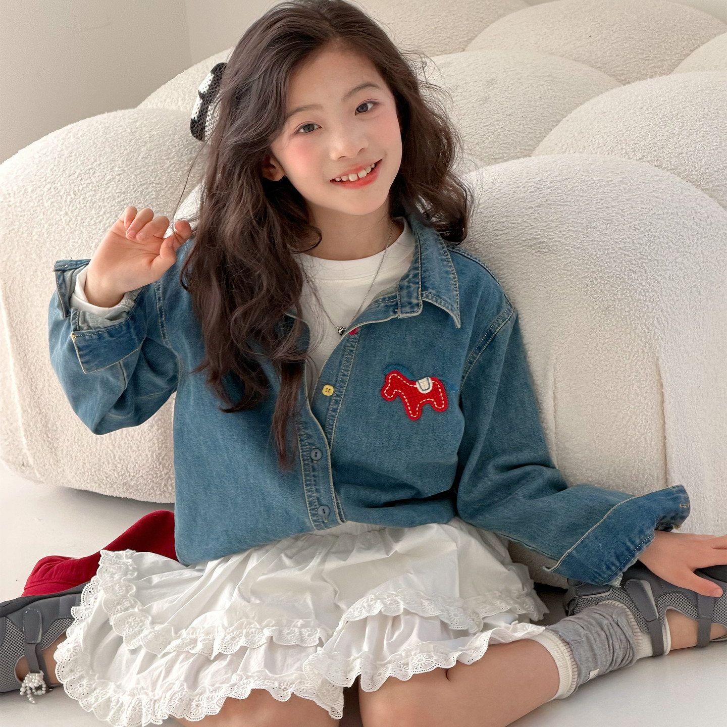 女童牛仔衬衫秋装2026新款女大童洋气时髦超好看韩系长袖薄款外套图片