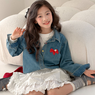 女童牛仔衬衫春装2026新款女大童洋气时髦超好看韩系长袖薄款外套
