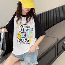女童短袖T恤2025夏季新款洋气撞色字母短袖大童韩版宽松半袖上衣
