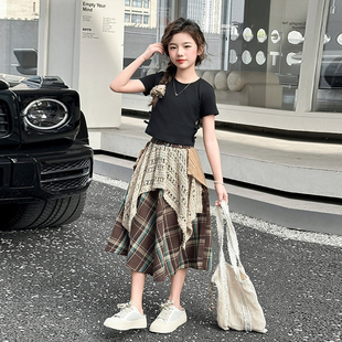 女童夏装套装2026新款初中生超好看洋气裙子儿童时髦炸街短袖T恤