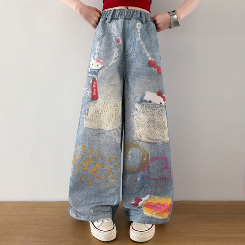 女童夏款裤子2026新款儿童韩系夏款初中生超好看洋气kitty牛仔裤