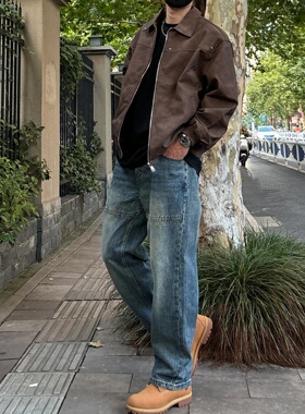 美式高街vibe水洗直筒牛仔裤男潮牌简约小众高级感阔腿长裤春秋款