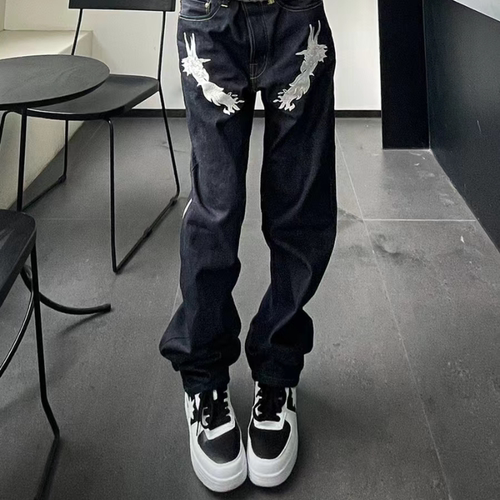 小众美式高街宽松修身直筒裤子