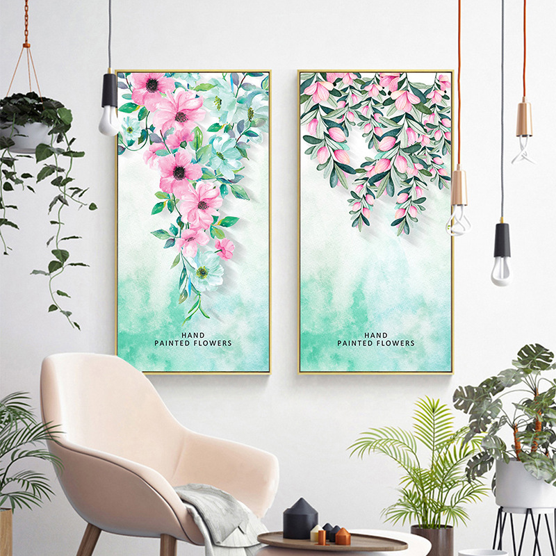 纯色治愈系绿植花卉装饰画玄关过道小清新创意植物酒店民宿壁画图片