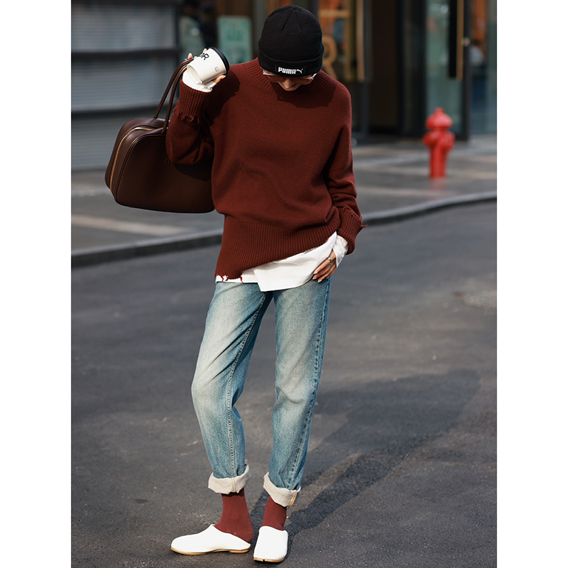 大牌红色针织毛衣套装