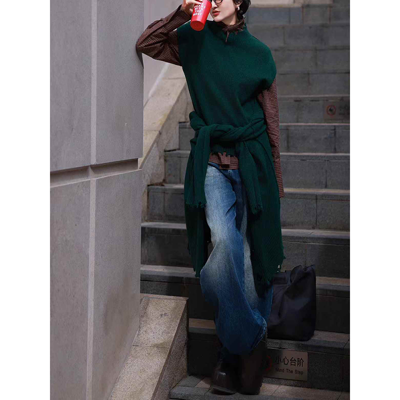 大牌套装上衣针织马甲牛仔裤衬衫