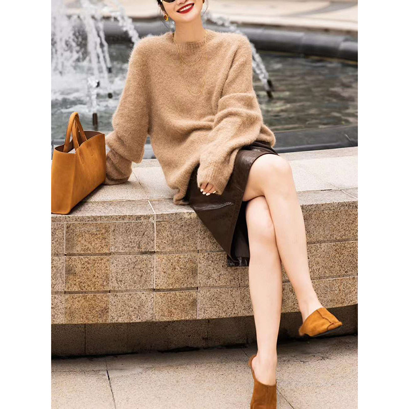 休闲减龄精致新款穿搭一整套2026新款卡其色毛衣咖色半身裙两件套,女装/女士精品,大码半身裙,淘宝优惠券,粉丝福利购,淘宝优惠卷