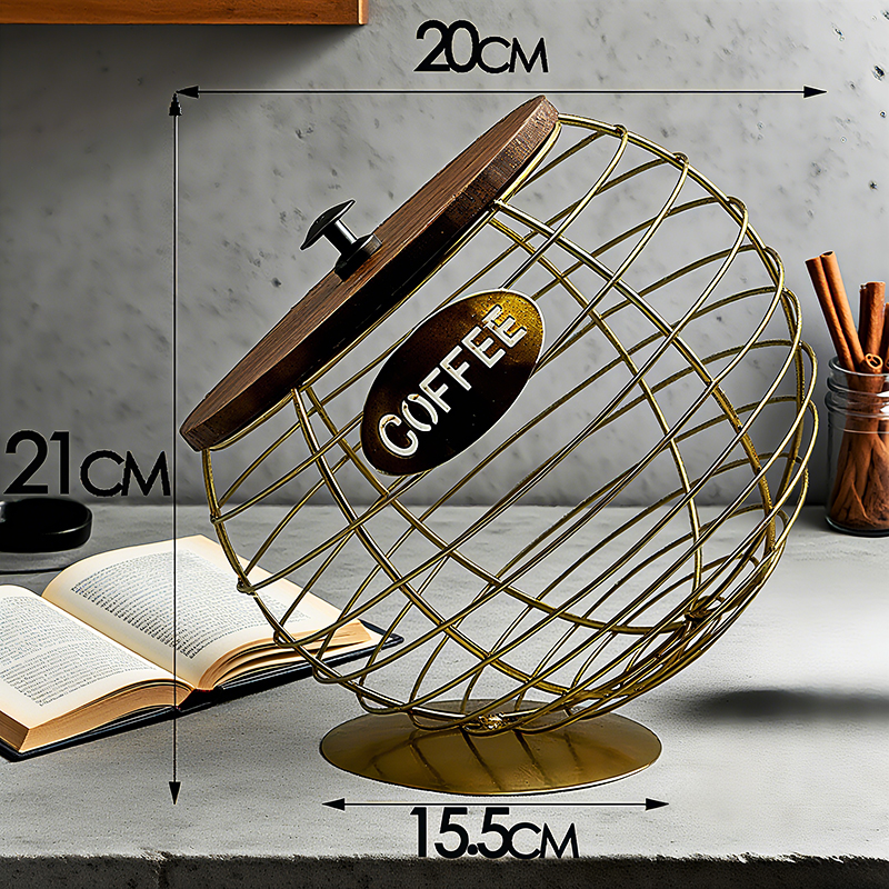 咖啡胶囊收纳筐金色带盖轻奢摆件