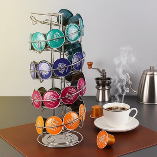 咖啡胶囊收纳万能架大小胶囊奶球展示金色螺旋咖啡架旋转胶囊架