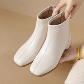 春季 新款 真皮短靴中跟粗跟马丁靴软皮单靴春秋方头切尔西瘦瘦靴女