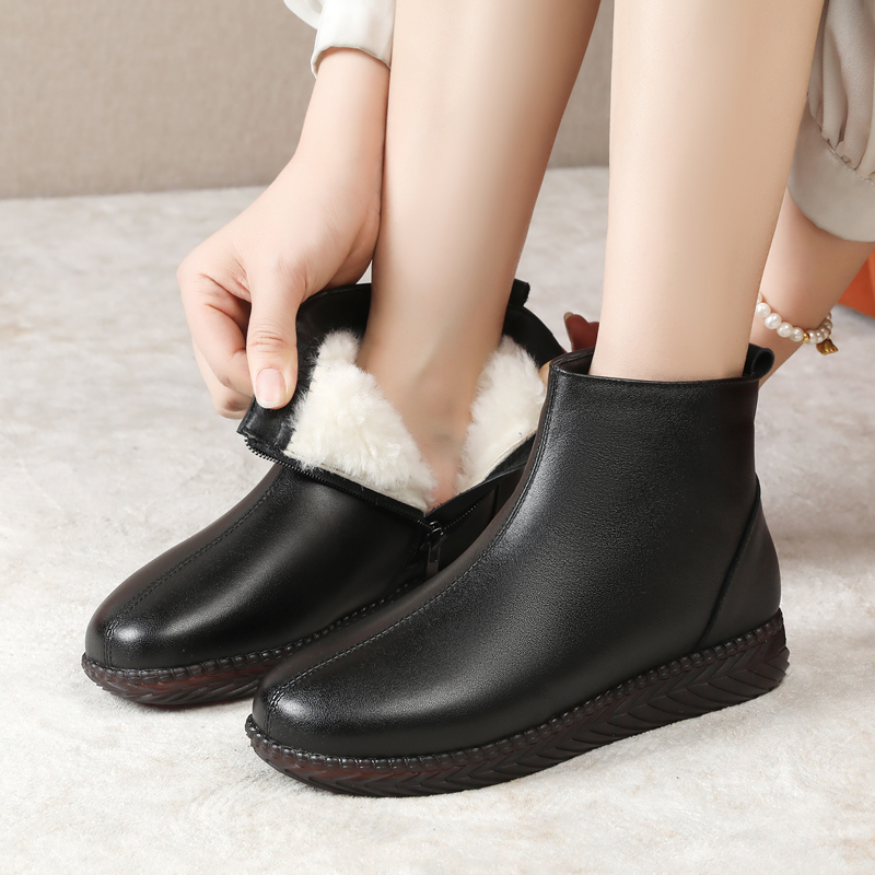短靴平底妈妈鞋加厚保暖舒适羊毛