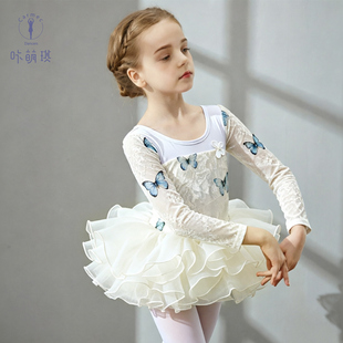 儿童舞蹈服2026新款白色印花芭蕾舞服女童长袖练功服蓬蓬裙公主裙