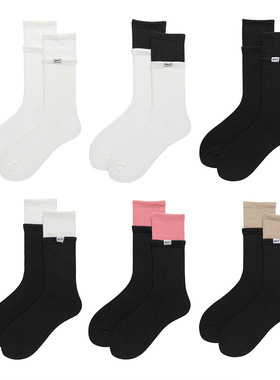 双层拼色袜子女运动街头潮流ins男棉春秋季日系纯色情侣韩版长袜